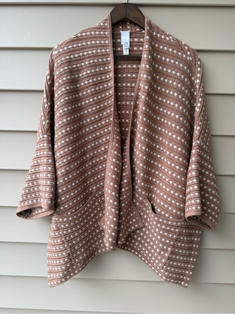MarlaWynne Brown Cream Textured Knit Oversized Open Cardigan M